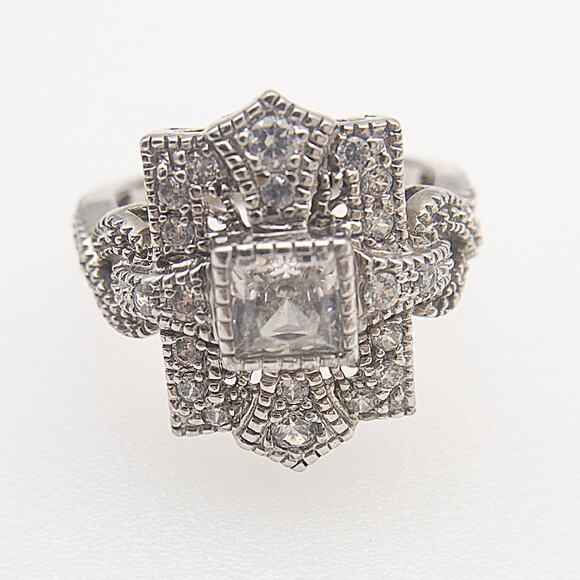 Unbranded Jewelry - Vintage Inspired 925 Sterling Silver CZ Cocktail Ring Art Deco Style Size 6
